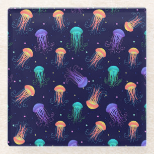 Dessous-de-verre En Verre Monde de méduses sous-marines : motif lumineux.