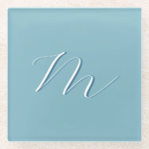 Dessous-de-verre En Verre Monogram Solide Blue Pastel Minimaliste Profession