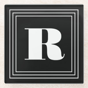 Dessous-de-verre En Verre Monogramme 3 cadres Noir et blanc