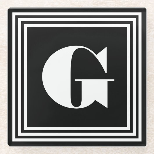 Dessous-de-verre En Verre Monogramme 3 trames en gras | Noir et blanc (Devant)
