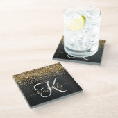 Dessous-de-verre En Verre Monogramme à étincelle noire à Parties scintillant (Incliné)