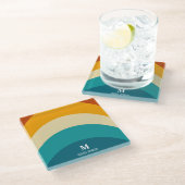 Dessous-de-verre En Verre Monogramme arc-en-ciel Nom personnalisé Retro Suns (Incliné)