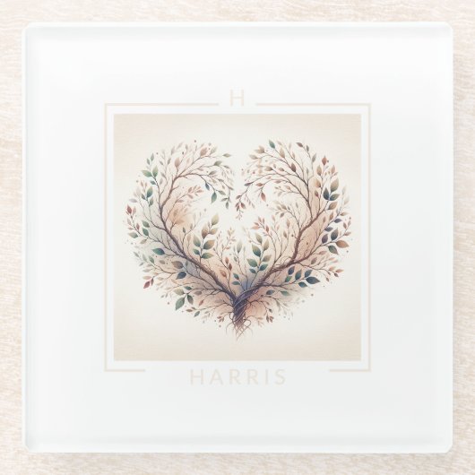 Dessous-de-verre En Verre Monogramme cardiaque unique (Devant)