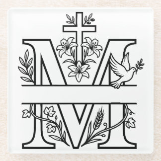 Dessous-de-verre En Verre Monogramme chrétien M personnalisable
