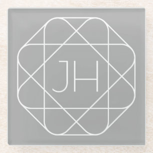 Dessous-de-verre En Verre Monogramme Cool, Style de Logo Hip Vibe   Gris & B