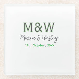 Dessous-de-verre En Verre Monogramme couple gris vert moderne date romantiqu