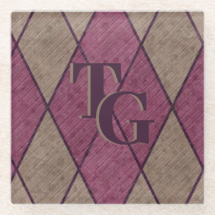 Dessous-de-verre En Verre Monogramme de Jacquard de diamant rouge classique
