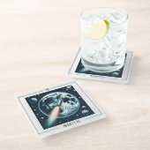 Dessous-de-verre En Verre Monogramme de l'espace de la lune de roquette (Incliné)