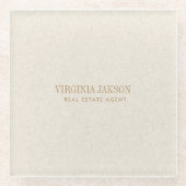 Dessous-de-verre En Verre Monogramme de lin beige (Devant)