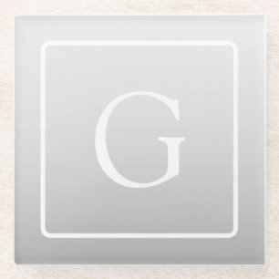 Dessous-de-verre En Verre Monogramme de nom de famille avec un dégradé gris 