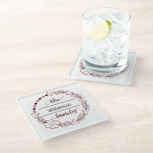 Dessous-de-verre En Verre Monogramme de nom de famille gris rouge Couronne f