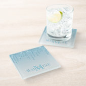 Dessous-de-verre En Verre Monogramme de Parties scintillant bleu clair moder (Incliné)