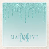 Dessous-de-verre En Verre Monogramme de Parties scintillant Turquoise modern (Devant)