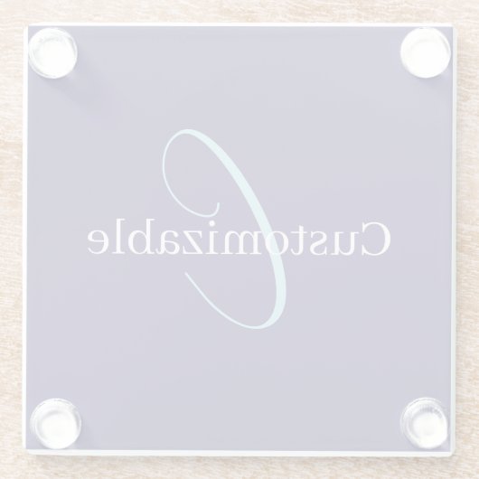 Dessous-de-verre En Verre Monogramme de script curatif modifiable bleu pourp (Dos)