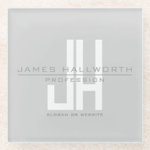 Dessous-de-verre En Verre Monogramme d'entreprise moderne   Gris