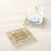 Dessous-de-verre En Verre Monogramme d'impression Cream Gold Zebra (Incliné)