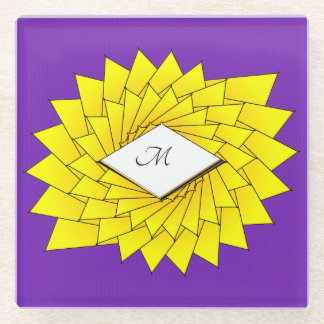 Dessous-de-verre En Verre Monogramme d'or Fleur d'étoile violette géométriqu