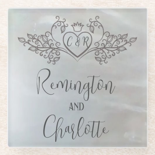 Dessous-de-verre En Verre Monogramme Elegant lilas Mère de Pearl Mariage (Devant)