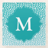 Dessous-de-verre En Verre Monogramme Empreinte de léopard Turquoise (Devant)