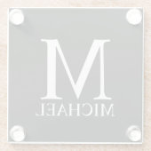 Dessous-de-verre En Verre Monogramme et nom personnalisés en noir (Dos)