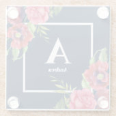 Dessous-de-verre En Verre Monogramme Fleurs rouges et roses Bleu foncé Marin (Dos)