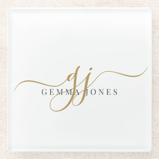 Dessous-de-verre En Verre Monogramme Gold Noir tendance Nom initial du scrip (Devant)