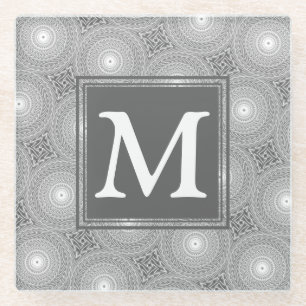 Dessous-de-verre En Verre Monogramme gris cercles motif