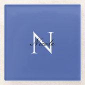 Dessous-de-verre En Verre Monogramme initial manuscrit propre nom bleu (Devant)