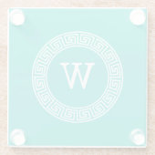 Dessous-de-verre En Verre Monogramme initial turquoise Wht Key grecque (Dos)
