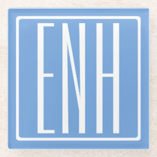 Dessous-de-verre En Verre Monogramme Initiales 3 Modernes Gras Bleu Clair