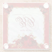 Dessous-de-verre En Verre Monogramme Mariage or rouge floral élégant (Dos)