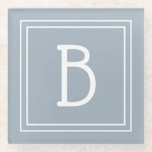 Dessous-de-verre En Verre Monogramme Moderne en Bleu Clair et Blanc