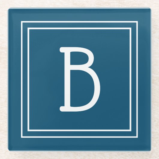 Dessous-de-verre En Verre Monogramme Moderne Océan Bleu & Blanc Initiale (Devant)