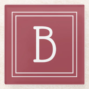 Dessous-de-verre En Verre Monogramme Moderne Rouge Cramoisi & Blanc Initiale