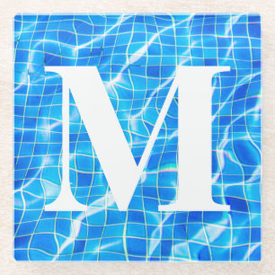 Dessous-de-verre En Verre Monogramme Monogramme Piscine Bleue Aquatique