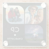 Dessous-de-verre En Verre Monogramme Nom 3 Photo Moderne tendance Simple (Dos)