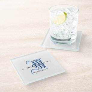 Dessous-de-verre En Verre monogramme nom commercial personnalisé initial ble