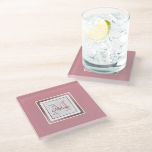 Dessous-de-verre En Verre Monogramme or rose marbre