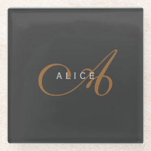 Dessous-de-verre En Verre Monogramme plat tendance Nom initial