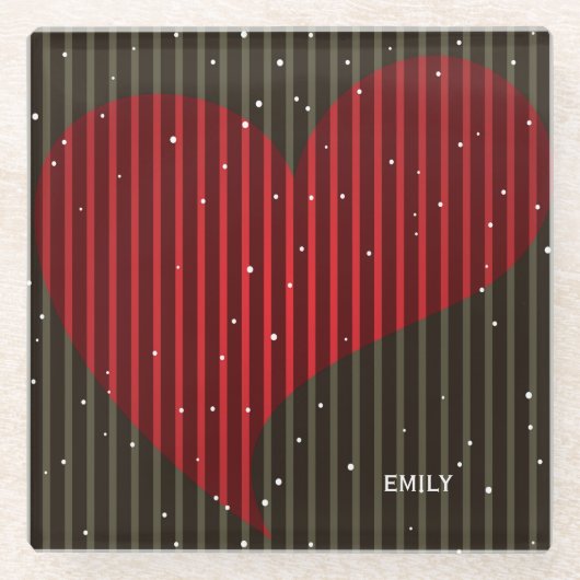 Dessous-de-verre En Verre Monogramme Simple Coeur Rouge (Devant)