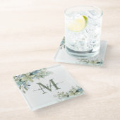 Dessous-de-verre En Verre Monogramme végétal moderne Eucalyptus (Incliné)