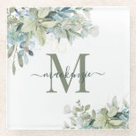 Dessous-de-verre En Verre Monogramme végétal moderne Eucalyptus<br><div class="desc">Elégant Dessous de verre en verre de Monogramme Botanique Eucalyptus avec notre belle sauge vert eucalyptus et bleu poussiéreux vert et la typographie moderne. Facile à customiser avec vos informations pour un ensemble de dessous de verre simple et élégant. Veuillez nous contacter à cedarandstring@gmail.com si vous avez besoin d'aide pour...</div>