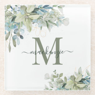 Dessous-de-verre En Verre Monogramme végétal moderne Eucalyptus