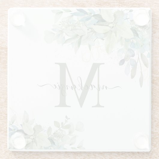 Dessous-de-verre En Verre Monogramme végétal moderne Eucalyptus (Dos)