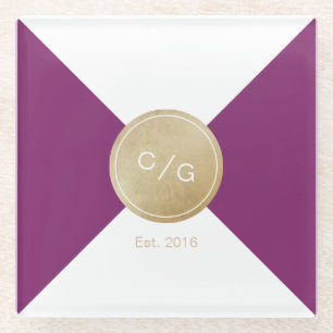 Dessous-de-verre En Verre Monographie de mariage moderne minimaliste violet