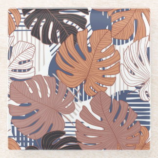 Dessous-de-verre En Verre Monstère exotique feuille, vintage tropicale.