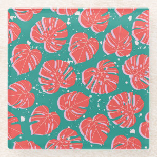 Dessous-de-verre En Verre Monstère rouge : motif tropical vert