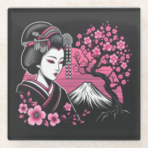 Dessous-de-verre En Verre Mont Fuji de Geisha japonais Fleur de cerisier jap