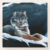 Dessous-de-verre En Verre Mont Lynx d'hiver (Devant)