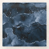Dessous-de-verre En Verre Moody Agate | Marine Denim Steel Blue Faux Parties (Devant)